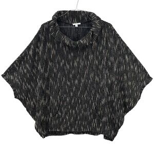 Erin London Women's Cowl Neck Poncho Sweater Black White Textured  L/XL